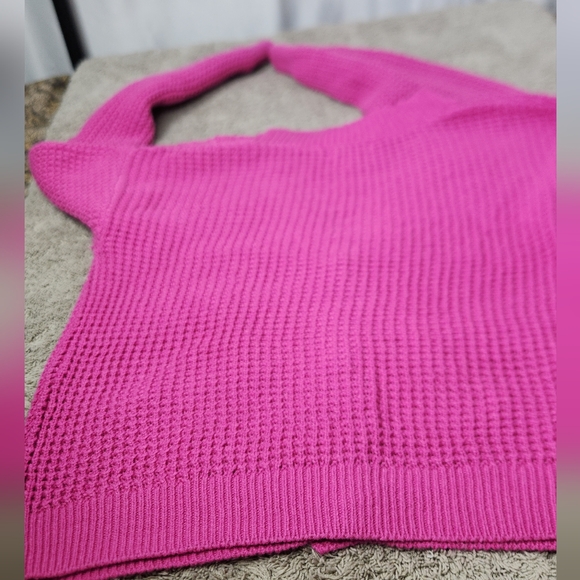 Girls' Short Waffle Button-Front Sweater - Cat & Jack Dark Pink M(8) - Picture 6 of 12